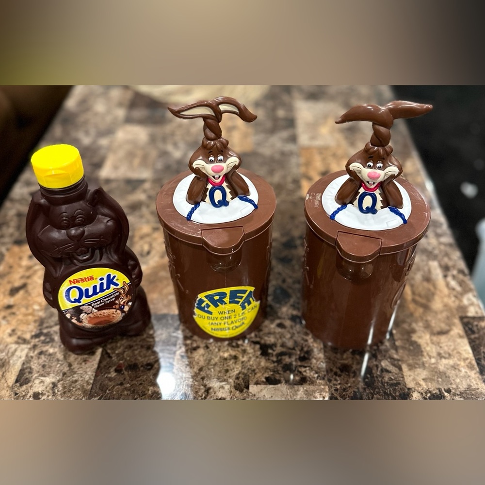 Vintage Nesquick mixers and syrup bottle LOT